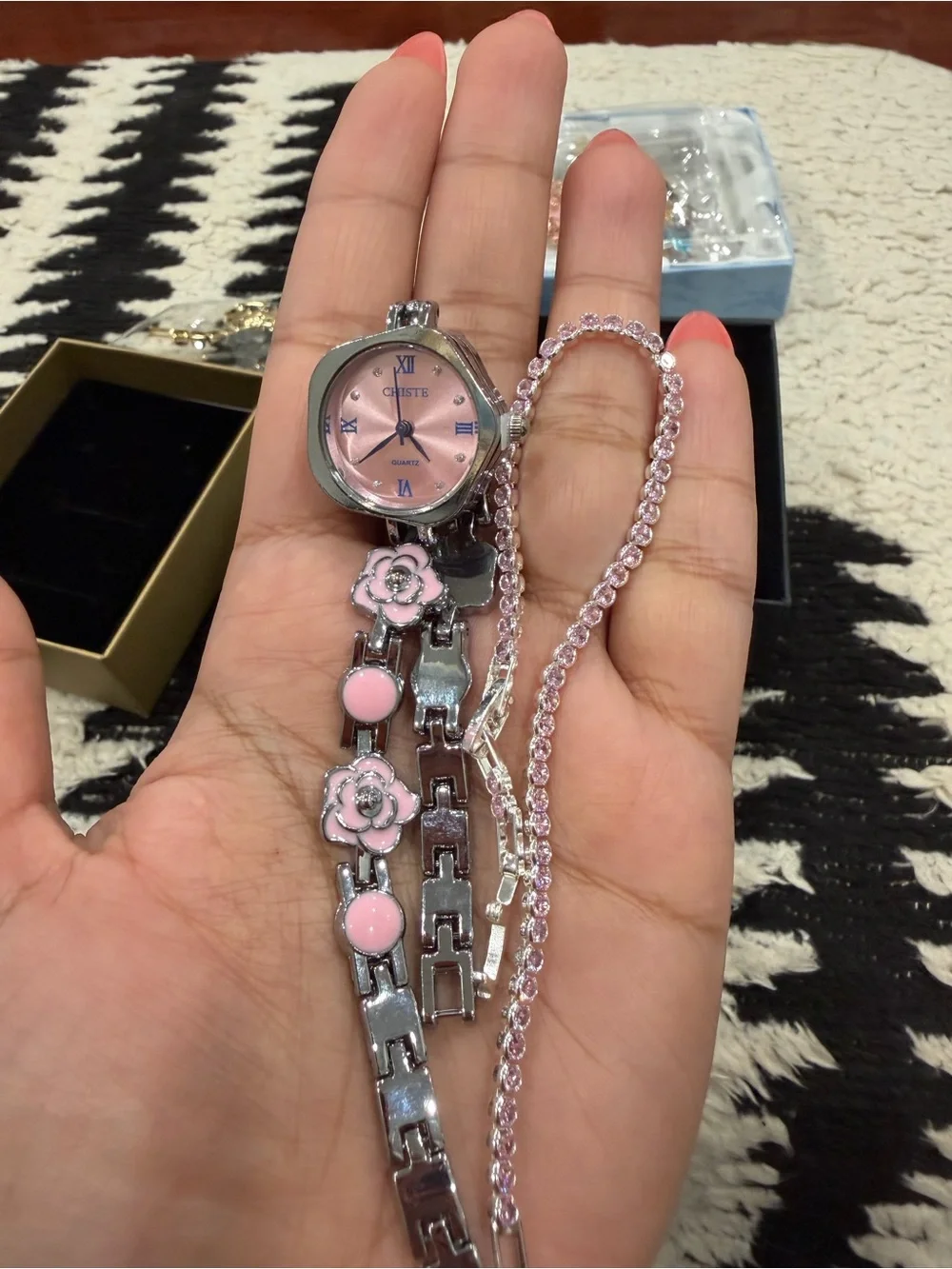 Pink Floral Bracelet Watch for Women